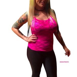 Lace Tank Top Women Color Pink Size M